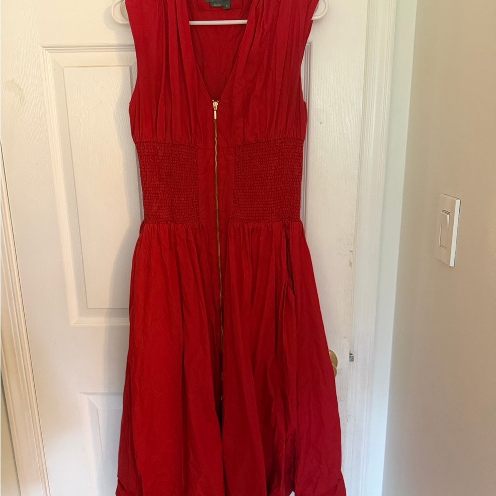 Anthropologie Red Sleeveless Midi Dress with Front Zip
